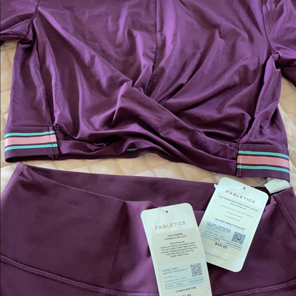 NWT Fabletics Burgundy Set - Crop Leggings and cross over crop top